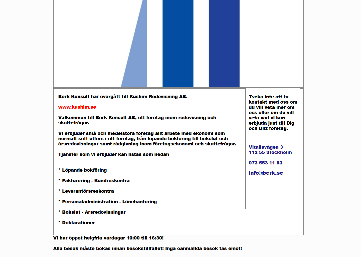 Berk Konsults webbplats före redesignen